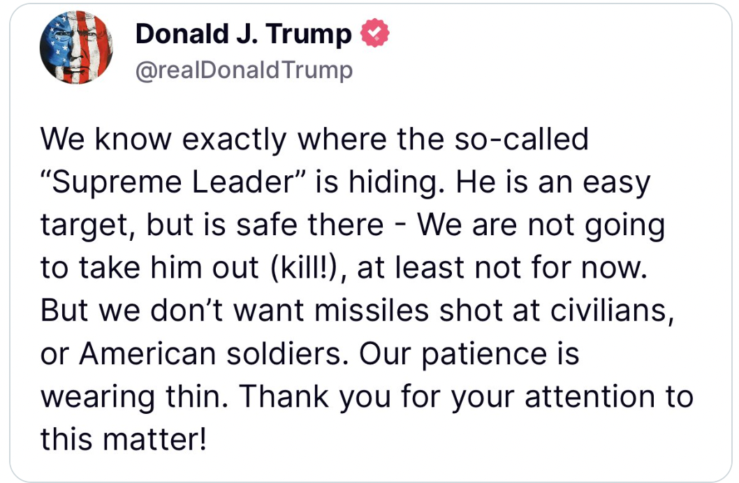 Screenshot of Donald J. Trump recent post on X