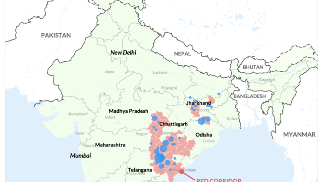 Map - Armed clashes involving Naxal-Maoist rebels in the Red Corridor January - May 2025