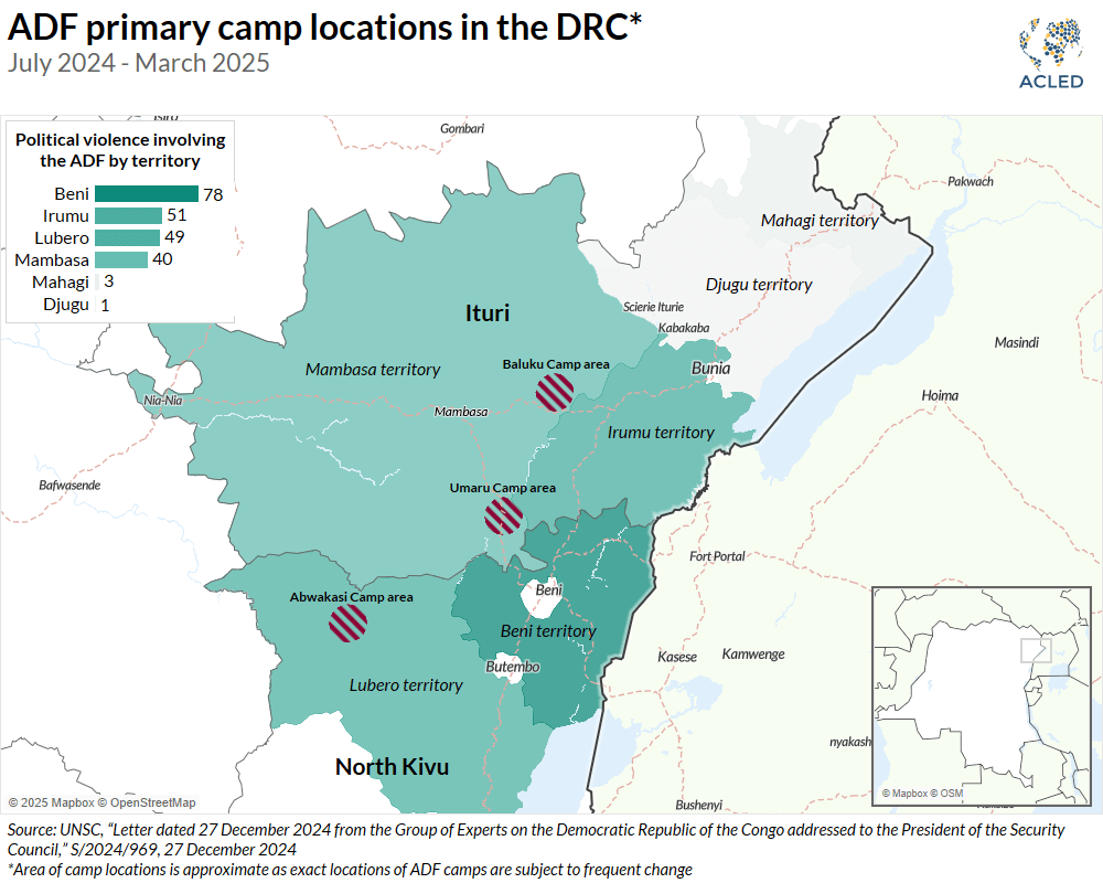 ADF primary camp locations in the DRC* July 2024 - March 2025