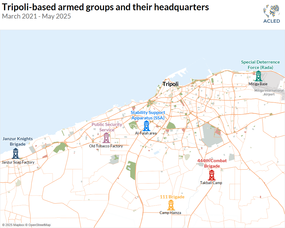 Map - Tripoli-based armed groups and their headquarters March 2021 - May 2025