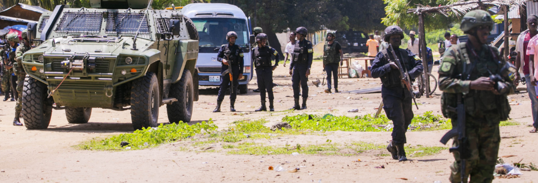 ALMA, MOZAMBIQUE - DECEMBER 18: Rwandan Counter-Terrorism Special Units and Mozambique police patrol streets in the town of Palma as Rwanda provided military assistance after the militant group Ansar al-Sunna seized critical locations in the region rich in natural gas and valuable metals, in Palma, Cabo Delgado Province, Mozambique on December 18, 2023.