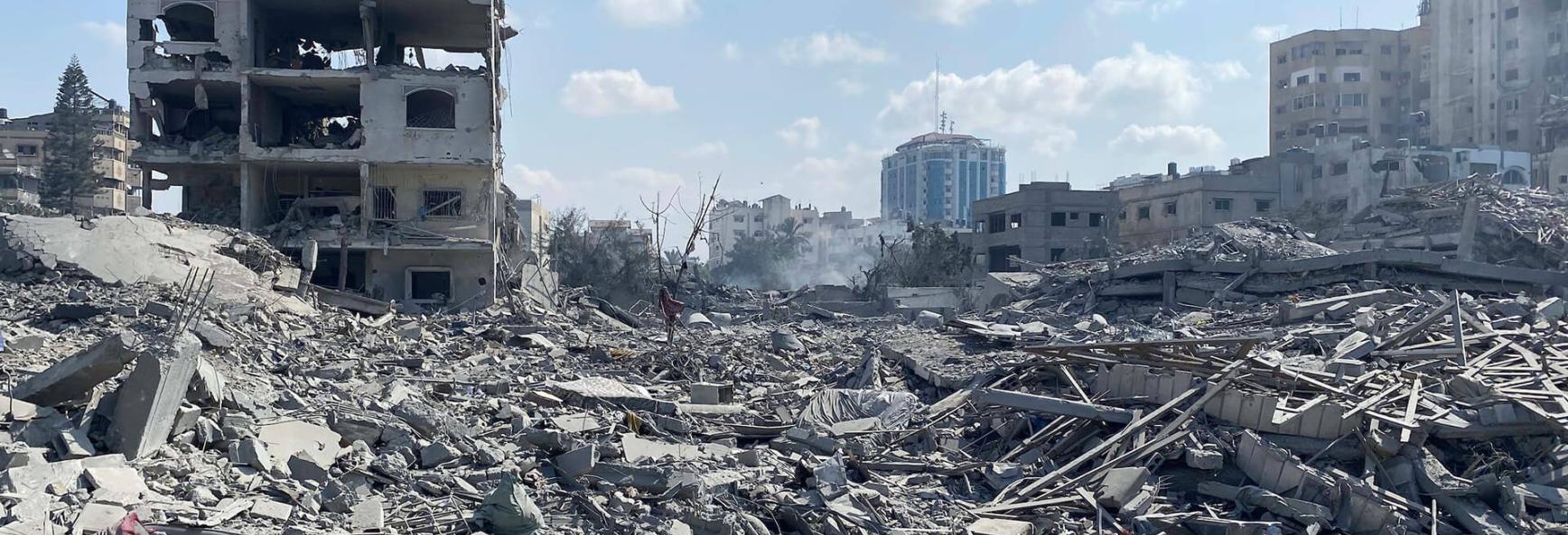 Editorial photo showing damage following an Israeli airstrike on the al-Remal area in Gaza City on 9 October 2023. 