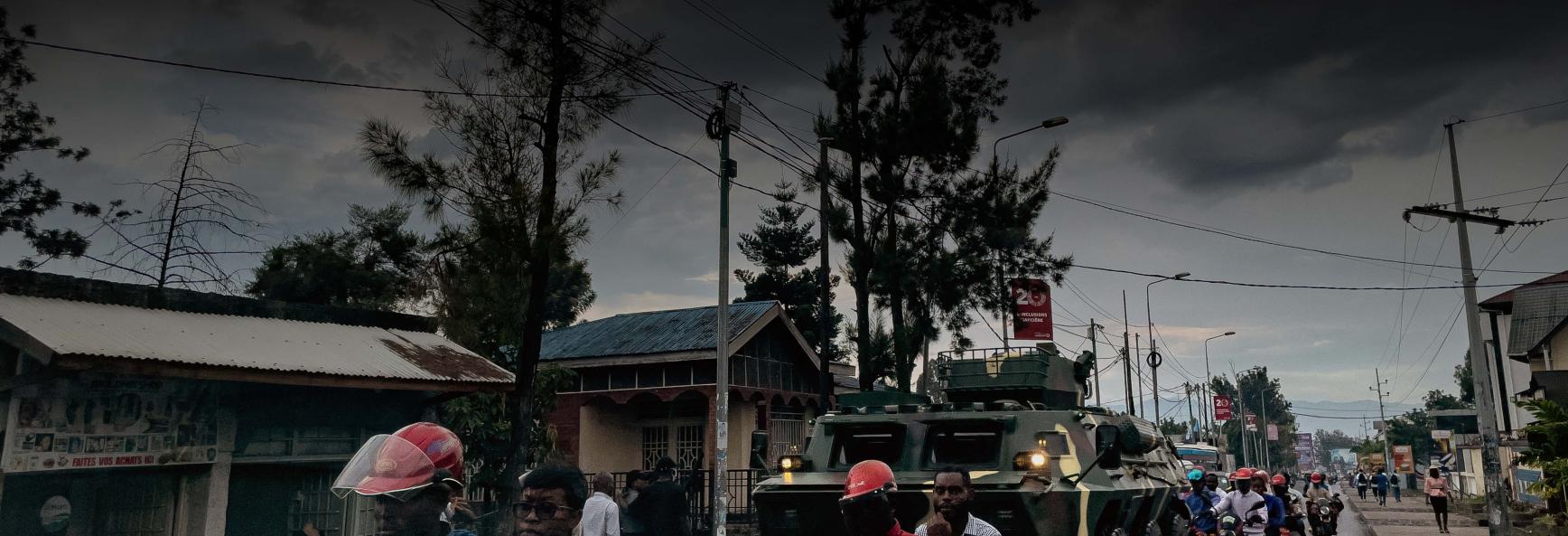 A SAMIDRC (Southern African Development Community (SADC) Mission in the Democratic Republic of Congo) armored convoy drives through Goma, in the east of the Democratic Republic of Congo, on 19 April 2024. Picture