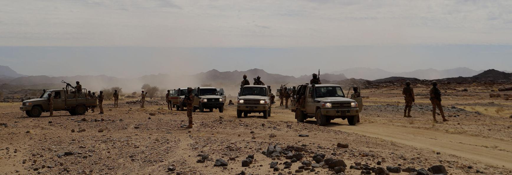 Image of Niger special forces on 2 December 2022, securing the area of Iferouane during the Festival de l'Aïr, a celebration of the culture of the semi-nomadic Tuareg people. 