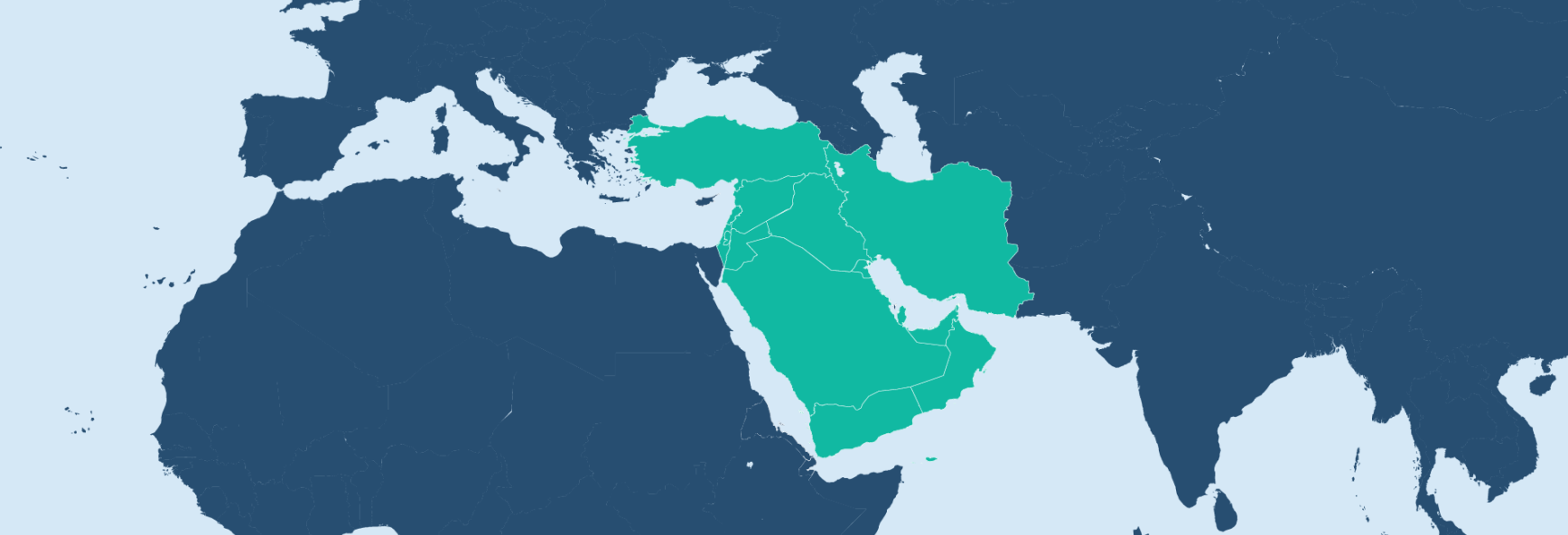 The image shows a map with of the Middle East countries highlighted.