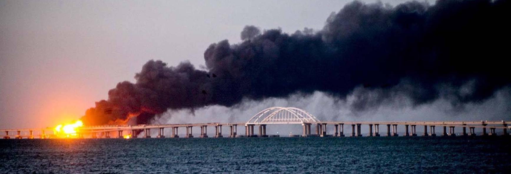 On 8 October 2022, Ukraine tried to disable the Crimean bridge by detonating explosives smuggled in a truck driving across the bridge. Photo by Vera Katkova/Anadolu Agency via Getty Images