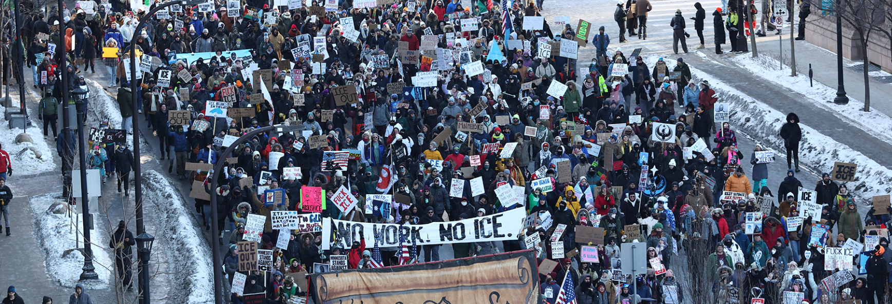 People partake in a "National Shutdown" protest against US Immigration and Customs Enforcement (ICE) in Minneapolis, Minnesota, on 30 January 2026.