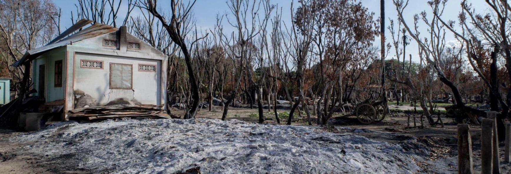  a plot of land where a building once stood following fighting between Myanmar's military and the People's Defence Forces (PDF) in Myit Chay, Myanmar's Magway region