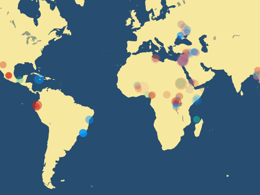 A yellow and blue map illustration with plotted data from 2024 and 2025.