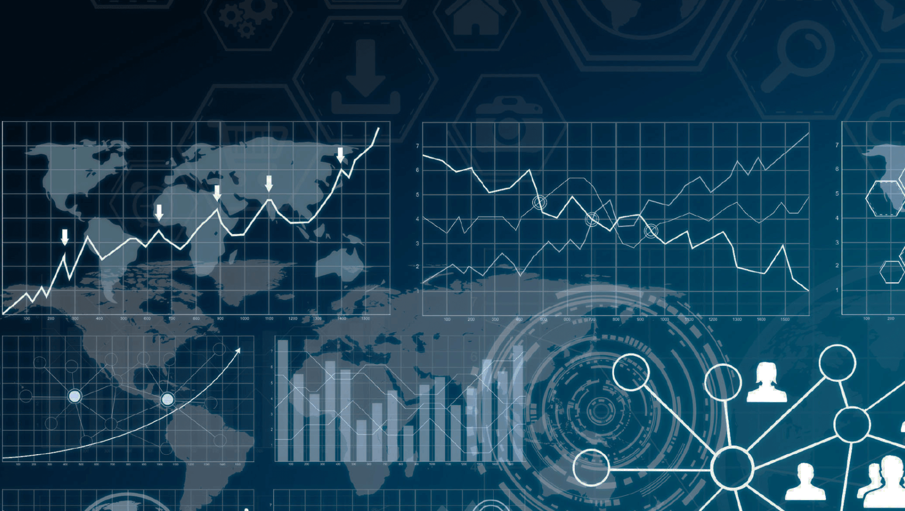 Data visualization illustration featuring graphs and charts