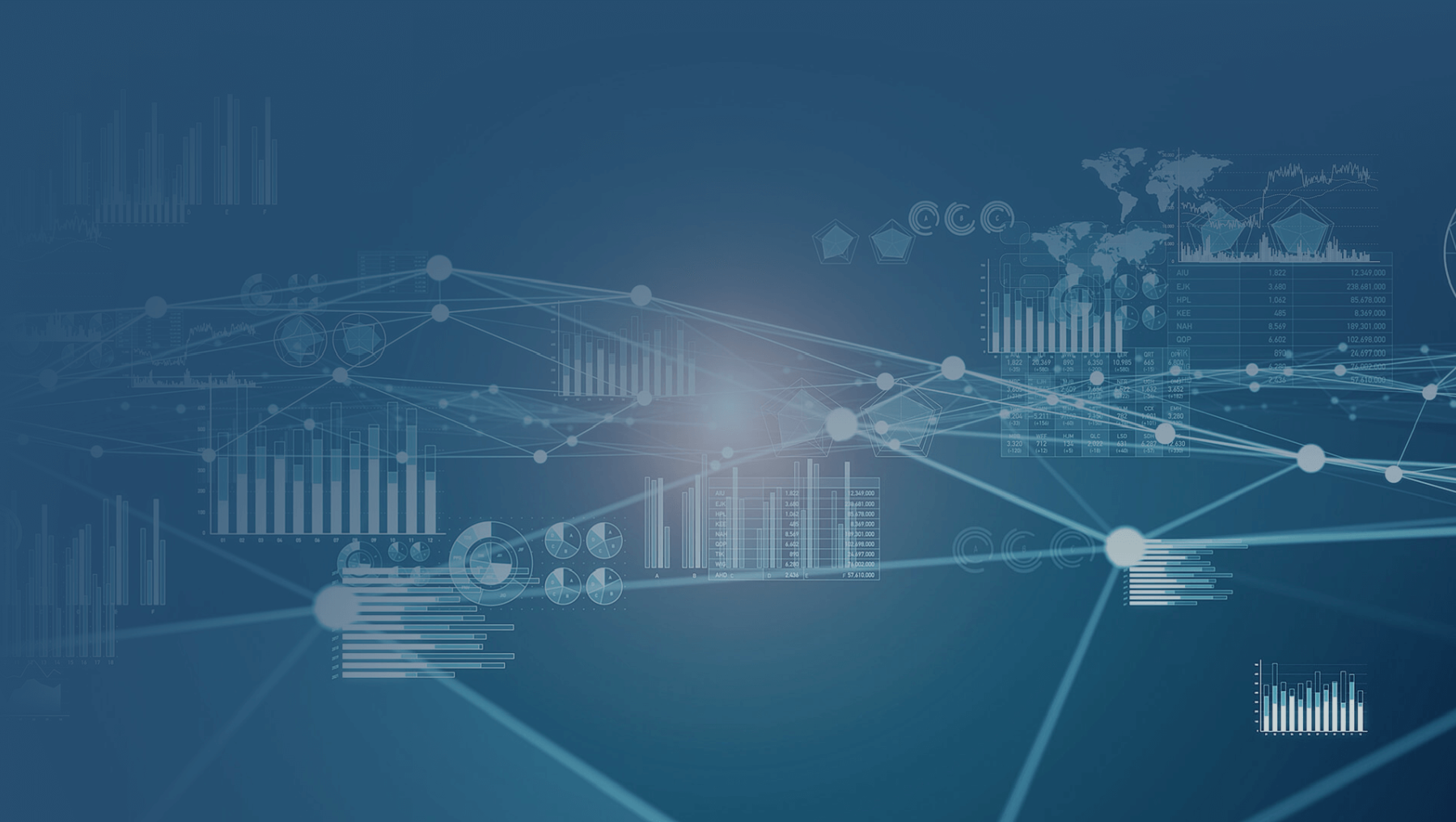 An illustration showing connections between data, graphs, and other visualizations.