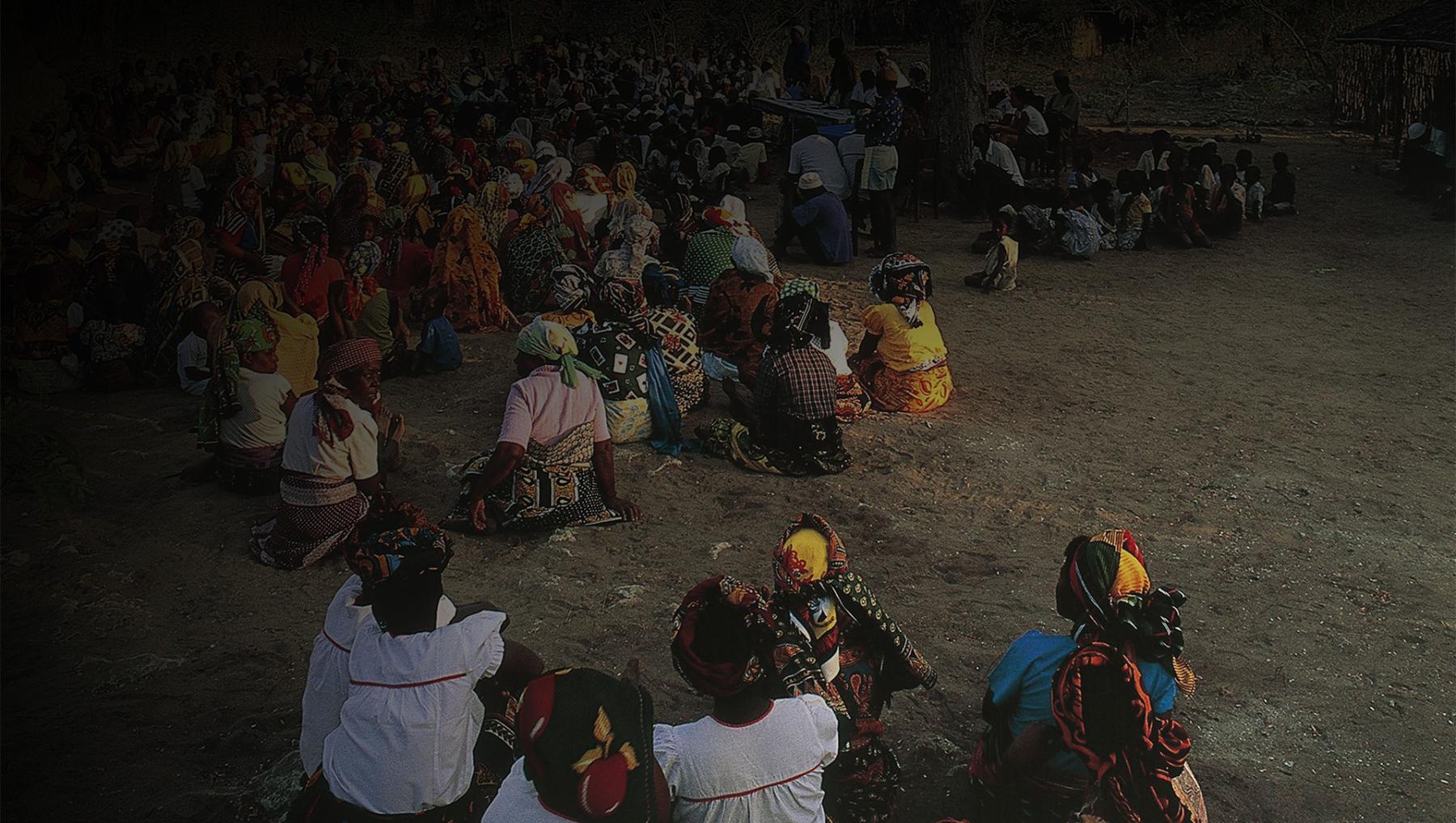 A photo of people at a rally in a village on Ibo Island, Mozambique.