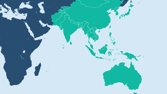 Map with Asia Pacific highlighted in green