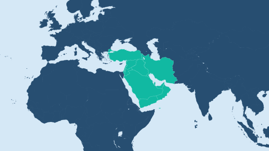 The image shows a map with of the Middle East countries highlighted.
