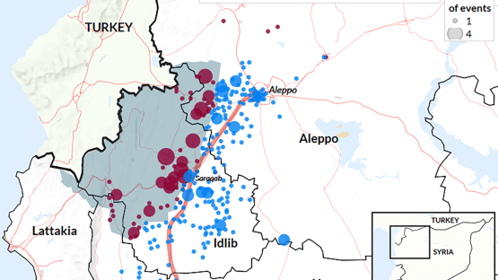 Map showing violence and territorial control changes in northwest Syria