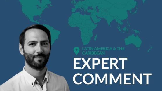 Headshot of the author, Tiziano Breda, against a world map background with the text &ldquo;Latin America & the Caribbean &ndash; Expert Comment,&rdquo;