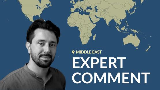 Headshot of the author, Luca Nevola, against a world map background with the text &ldquo;Middle East &ndash; Expert Comment,&rdquo;