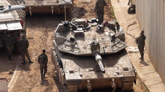 Israeli soldiers stand alongside tanks near the border with Lebanon on 4 March 2026 in northern Israel.  Photo by Amir Levy/Getty Images