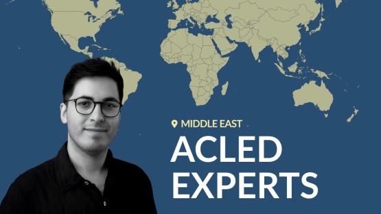 Headshot of the author, Sherwan, against a world map background with the text &ldquo;Africa &ndash; ACLED EXPERTS&rdquo;