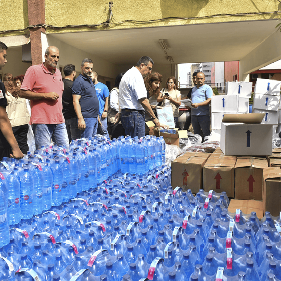 Distribution of rations from UNICEF and the Ministry of Social Affairs occurs in schools for displaced people in Beirut, Lebanon, on October 10, 2024.