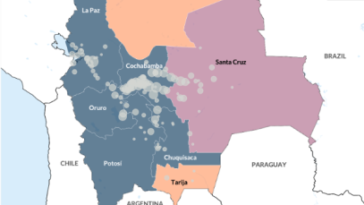 Map showing pro morales demonstrations in bolivia 2023-25