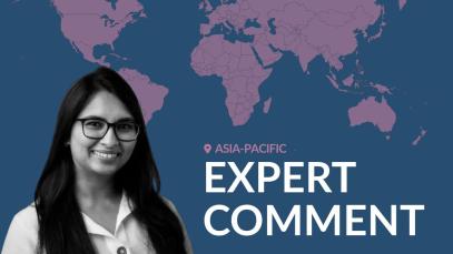 Headshot of the author, Pearl Pandya, against a world map background with the text &ldquo;Asia-Pacific &ndash; Expert Comment,&rdquo;
