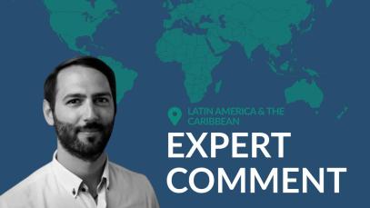 Headshot of the author, Tiziano Breda, against a world map background with the text &ldquo;Latin America & the Caribbean &ndash; Expert Comment,&rdquo;