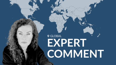 Headshot of the author, Clionadh Raleigh, against a world map background "Expert Comment&rdquo;