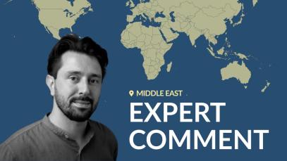 Headshot of the author, Luca Nevola, against a world map background with the text &ldquo;Middle East &ndash; Expert Comment,&rdquo;