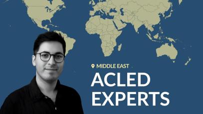Headshot of the author, Sherwan, against a world map background with the text &ldquo;Africa &ndash; ACLED EXPERTS&rdquo;