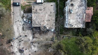 A drone view of damaged buildings in northern Israel following projectile barrages from Hezbollah on 13 March 2026, amid an escalation between Hezbollah and Israel and the US-Israel conflict with Iran