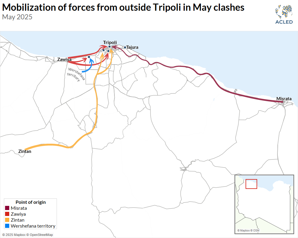Map - Mobilization of forces from outside Tripoli in May clashes May 2025