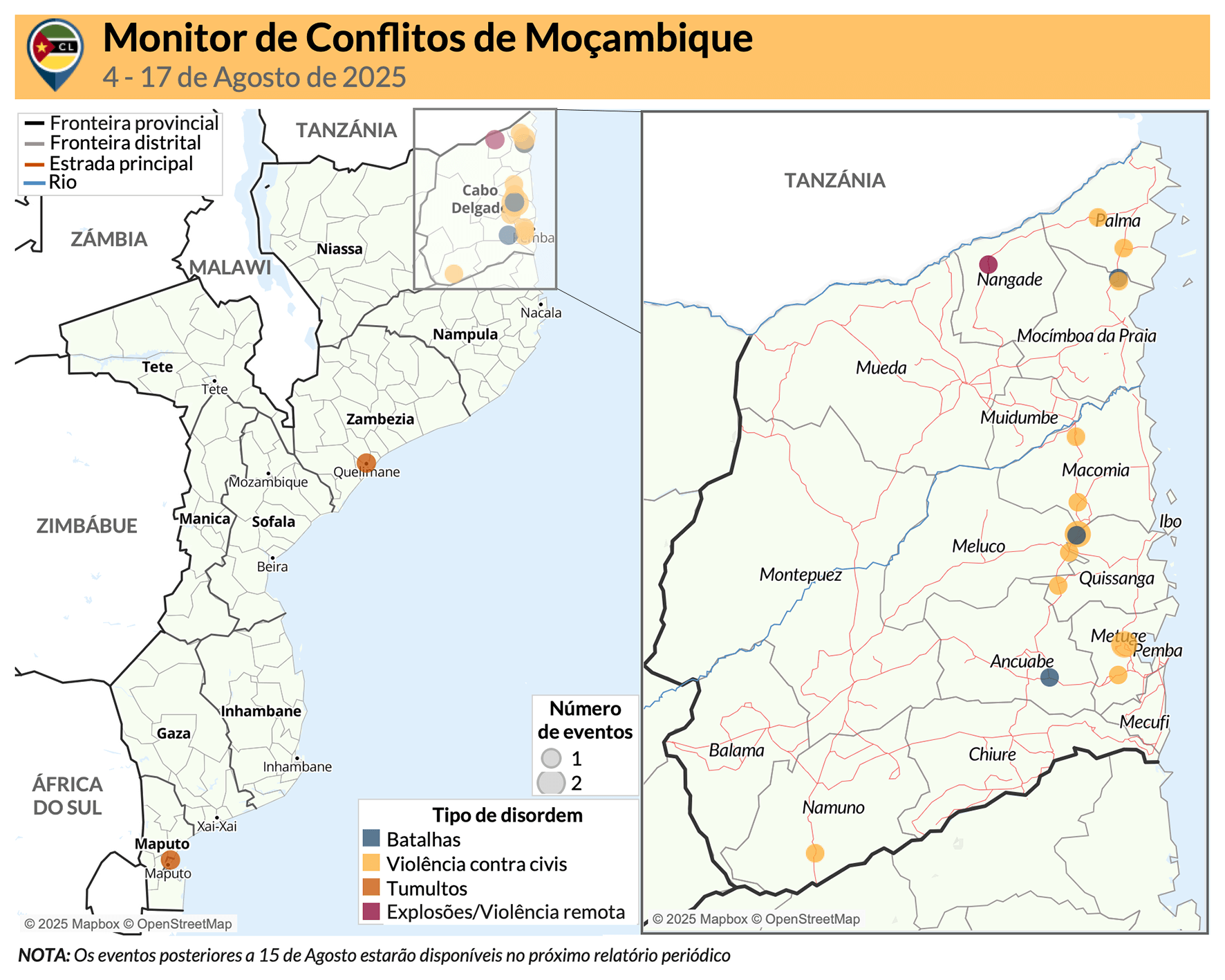 monitor de conflictos de mocambique - 4-17 de agosto 2025