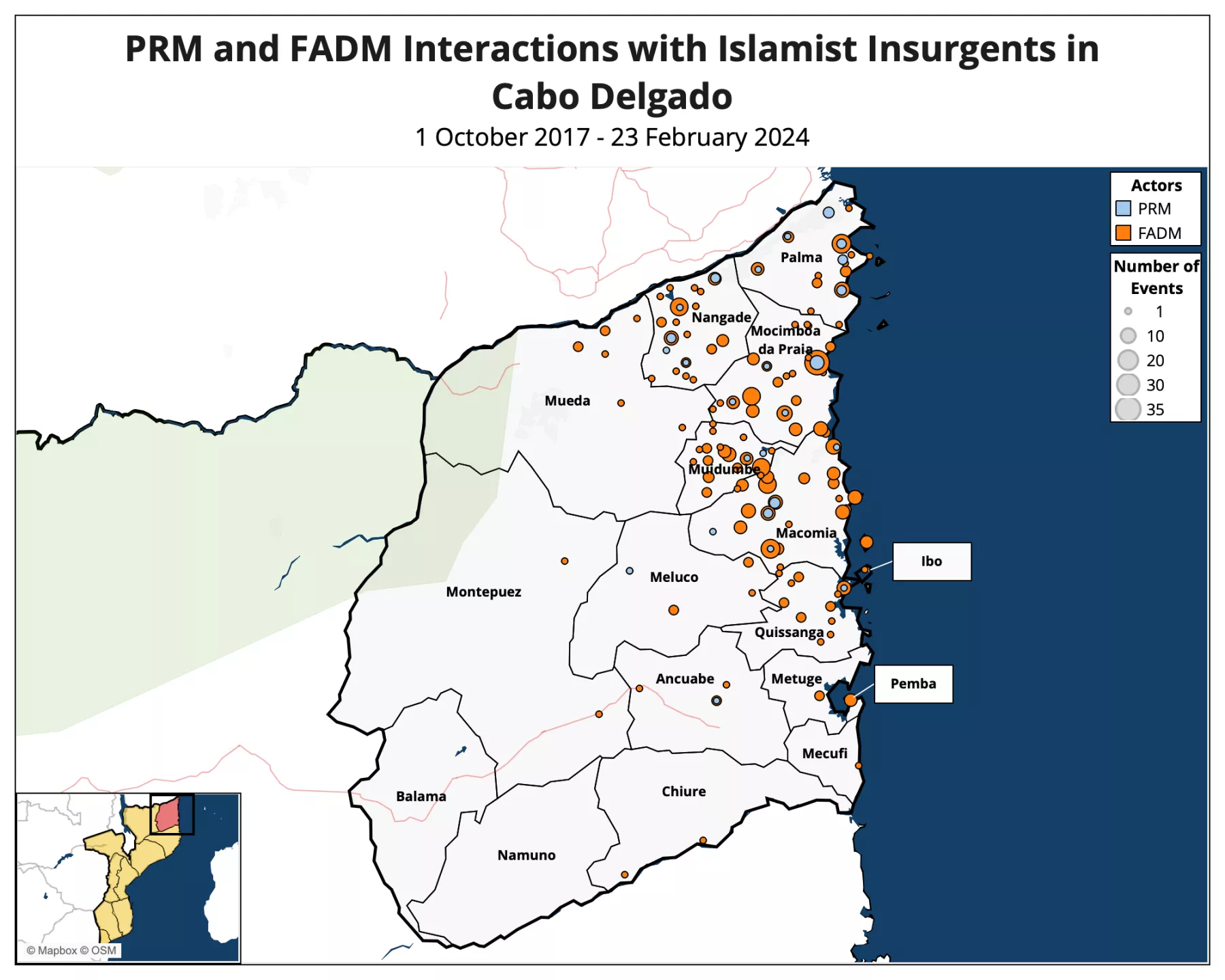 Map - PRM and FADM Interactions with Islamist Insurgents in Cabo Delgado