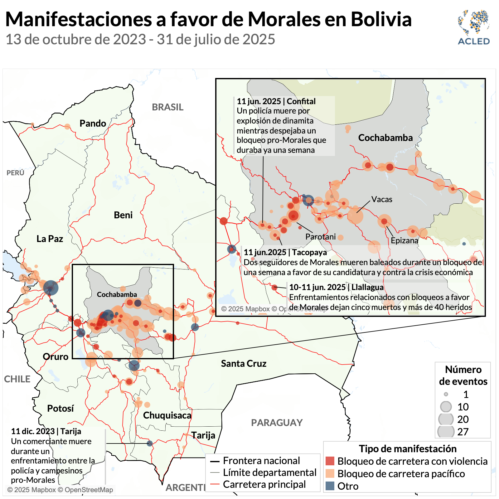 manifestaciones a favor de Morales en Bolivia (mapa)