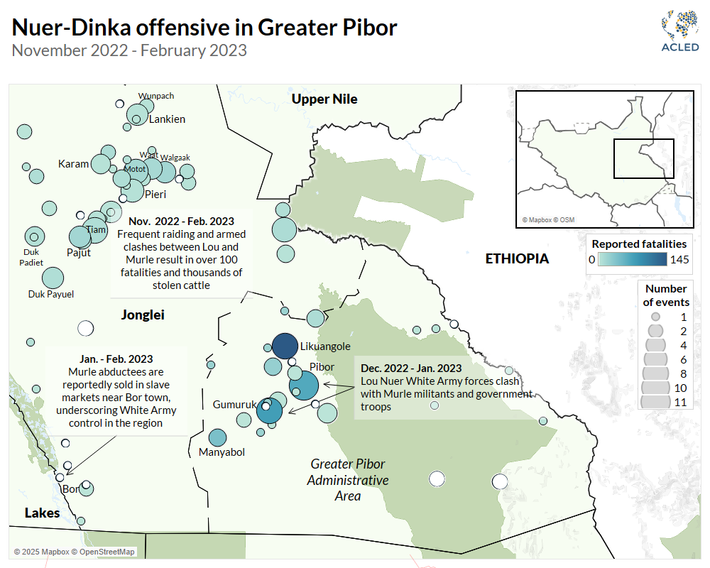 Map - Nuer-Dinka offensive in Greater Pibor November 2022 - February 2023