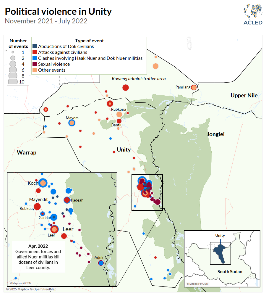 Map - Political violence in Unity November 2021 - July 2022