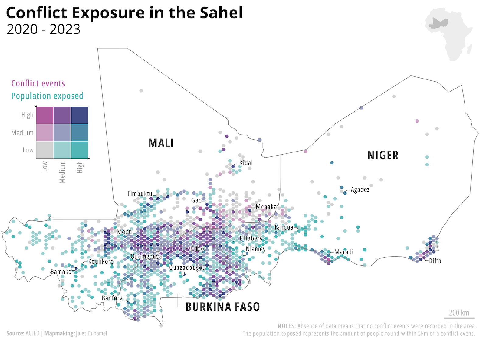 Conflict Exposure in the Sahel 2020 - 2023