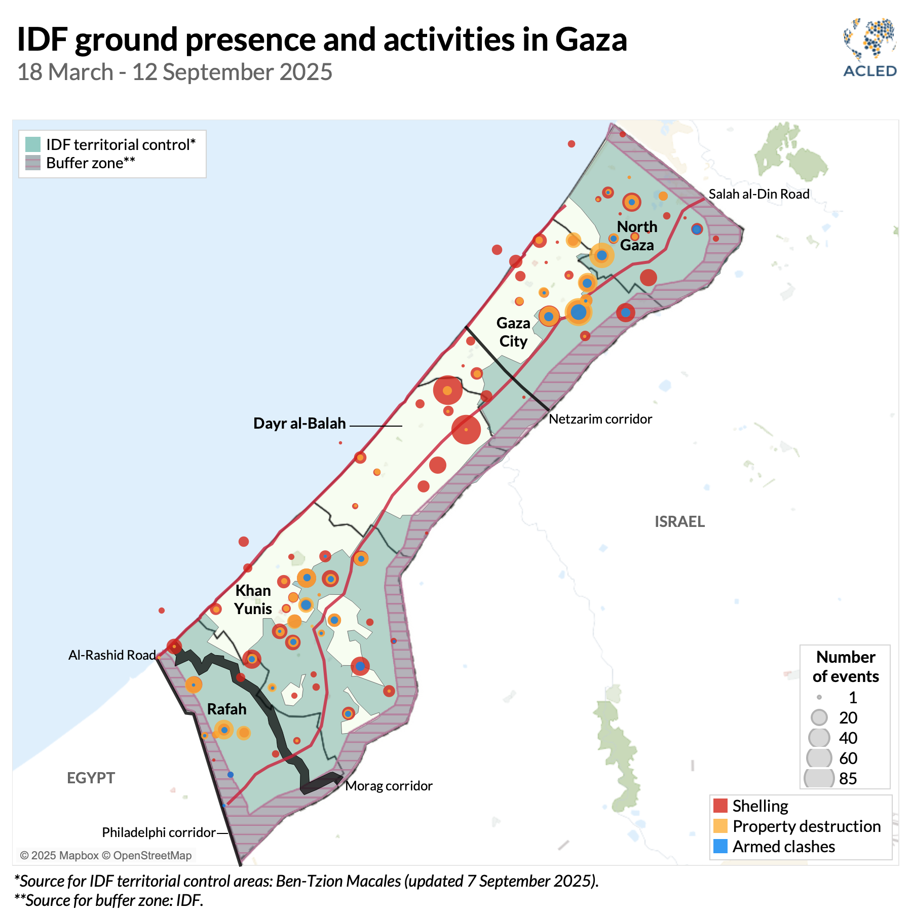 Map - IDF ground presence and activities in Gaza 18 March - 12 September 2025