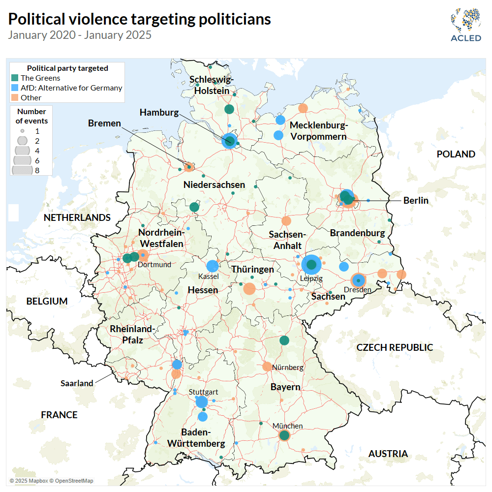 Map - Political violence targeting politicians - 2020 to 2025