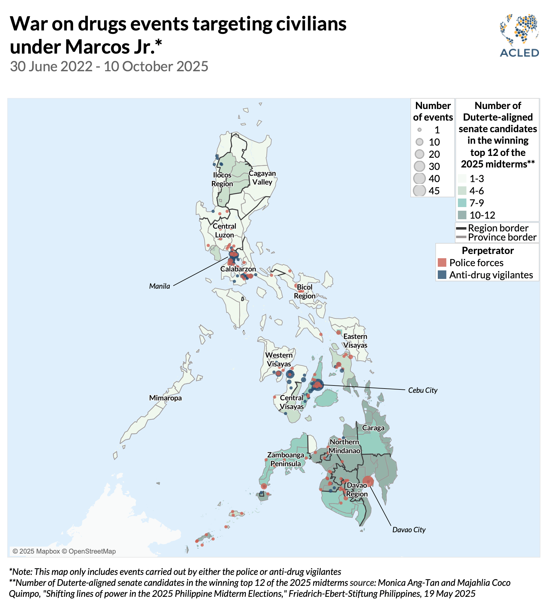 Map - Philippines - War on drugs events targeting civilians under Marcos Jr.
