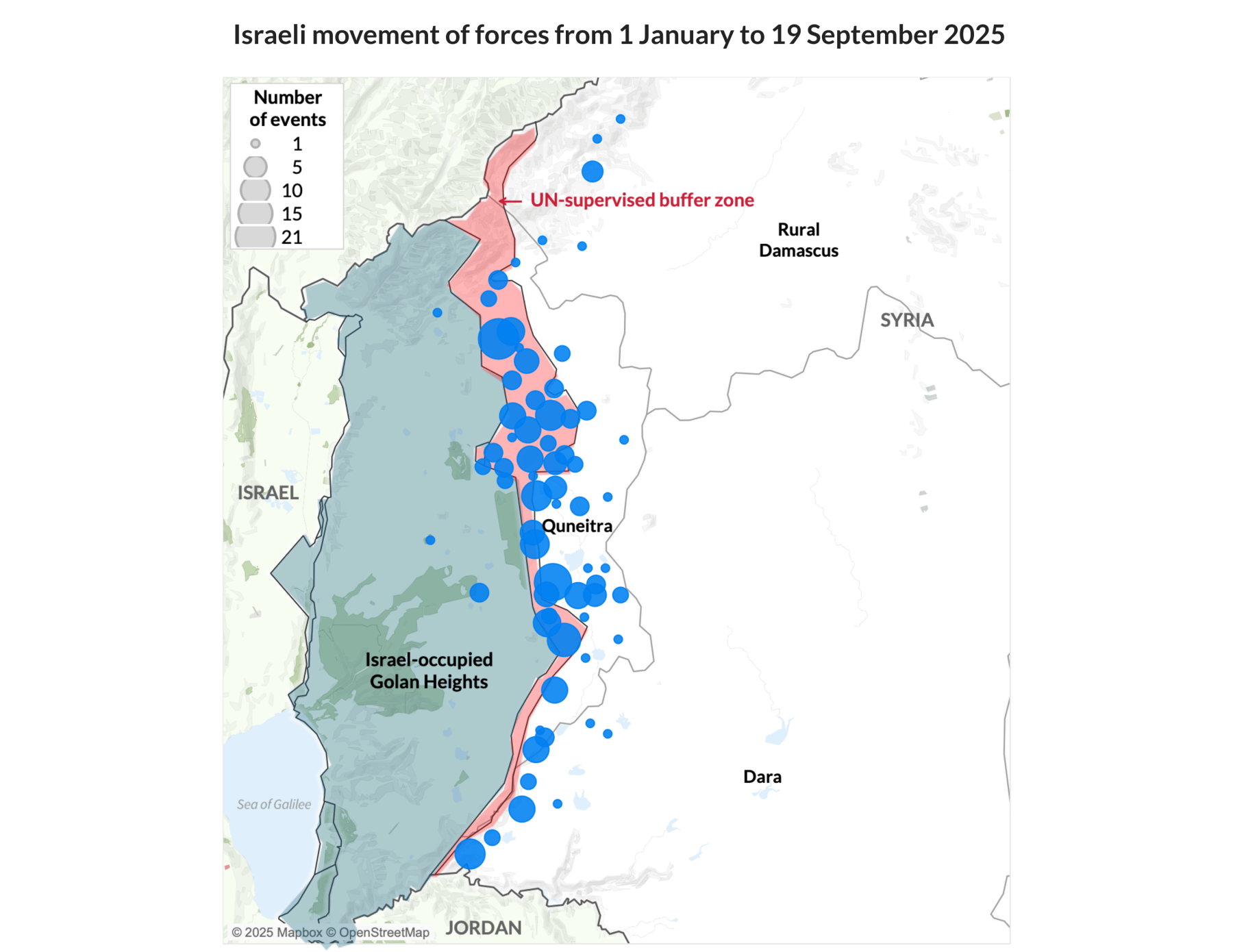Map - Israeli movements of forces from 1 January to 19 September 2025