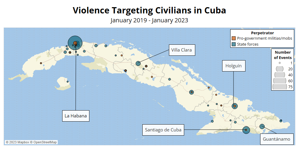Map - Violence Targeting Civilians in Cuba January 2019 - January 2023