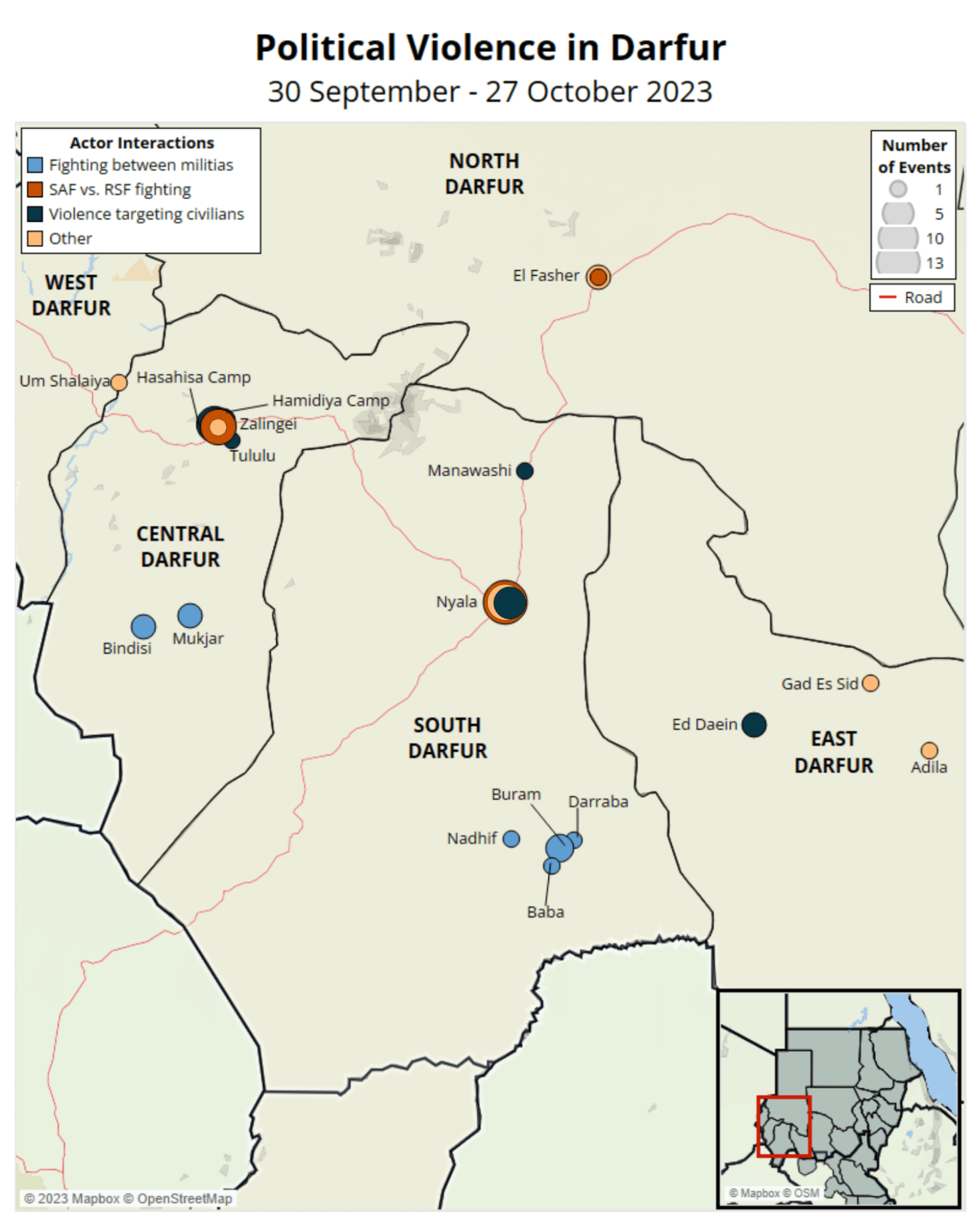 Map - Political Violence in Darfur 30 September - 27 October 2023
