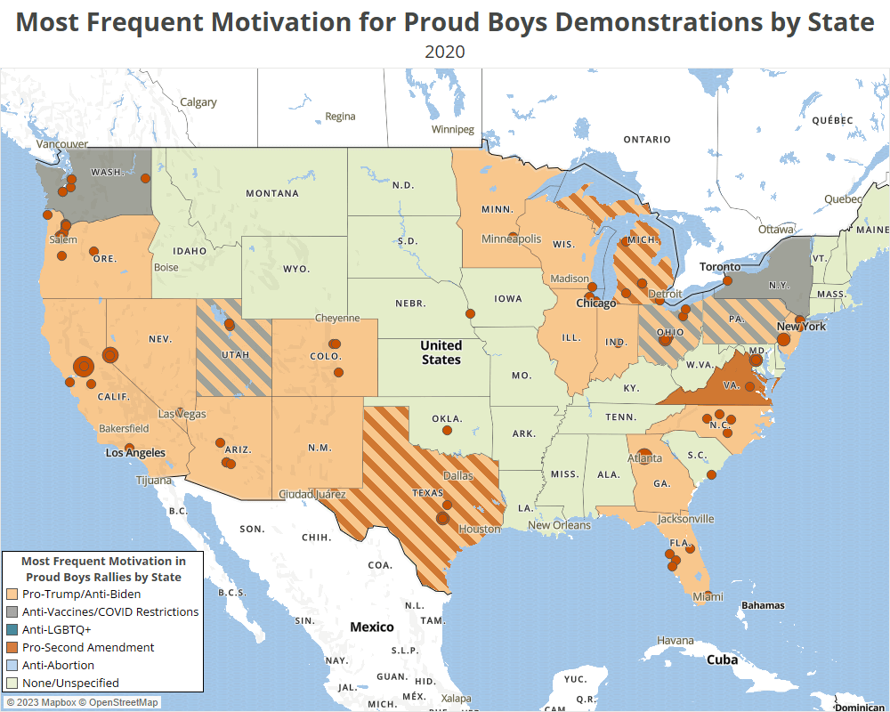 Most Frequent Motivation for Proud Boys Demonstrations by State 2020