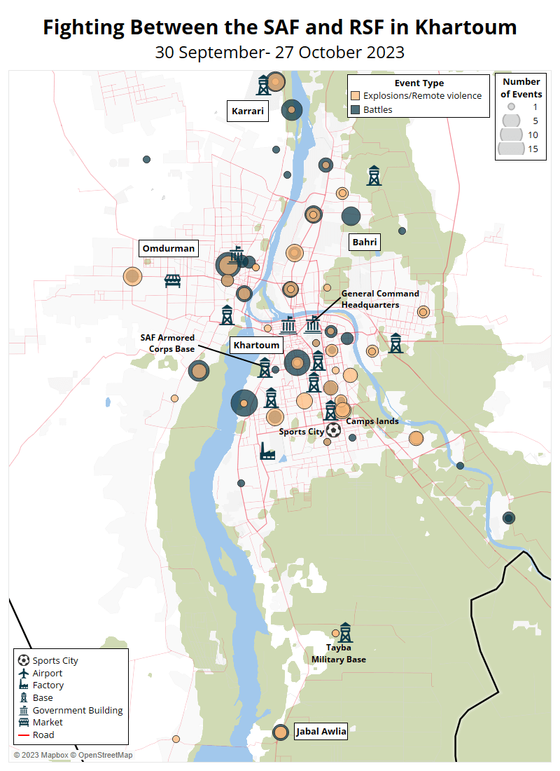 Map - Fighting Between the SAF and RSF in Khartoum 30 September- 27 October 2023