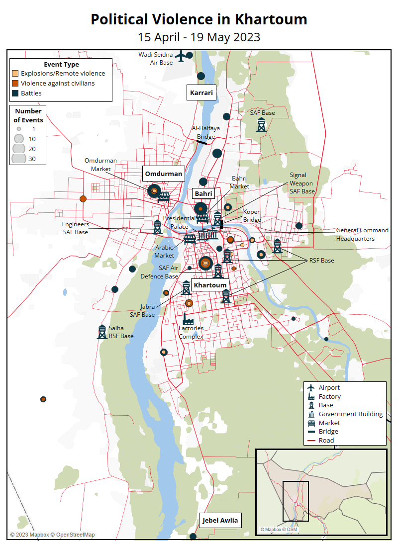 Map - Political Violence in Khartoum 15 April - 19 May 2023