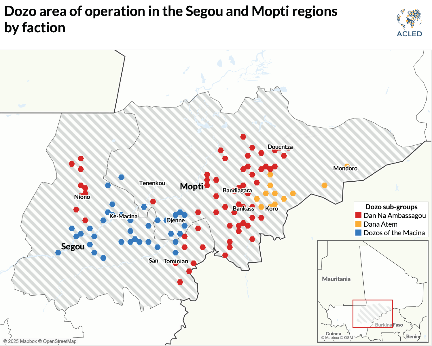 Map - Dozo area of operation in the Segou and Mopti regions by faction