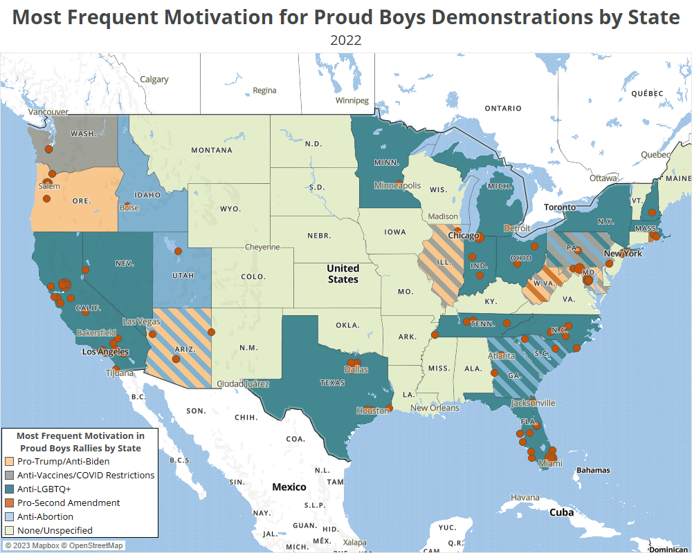 Most Frequent Motivation for Proud Boys Demonstrations by State 2022