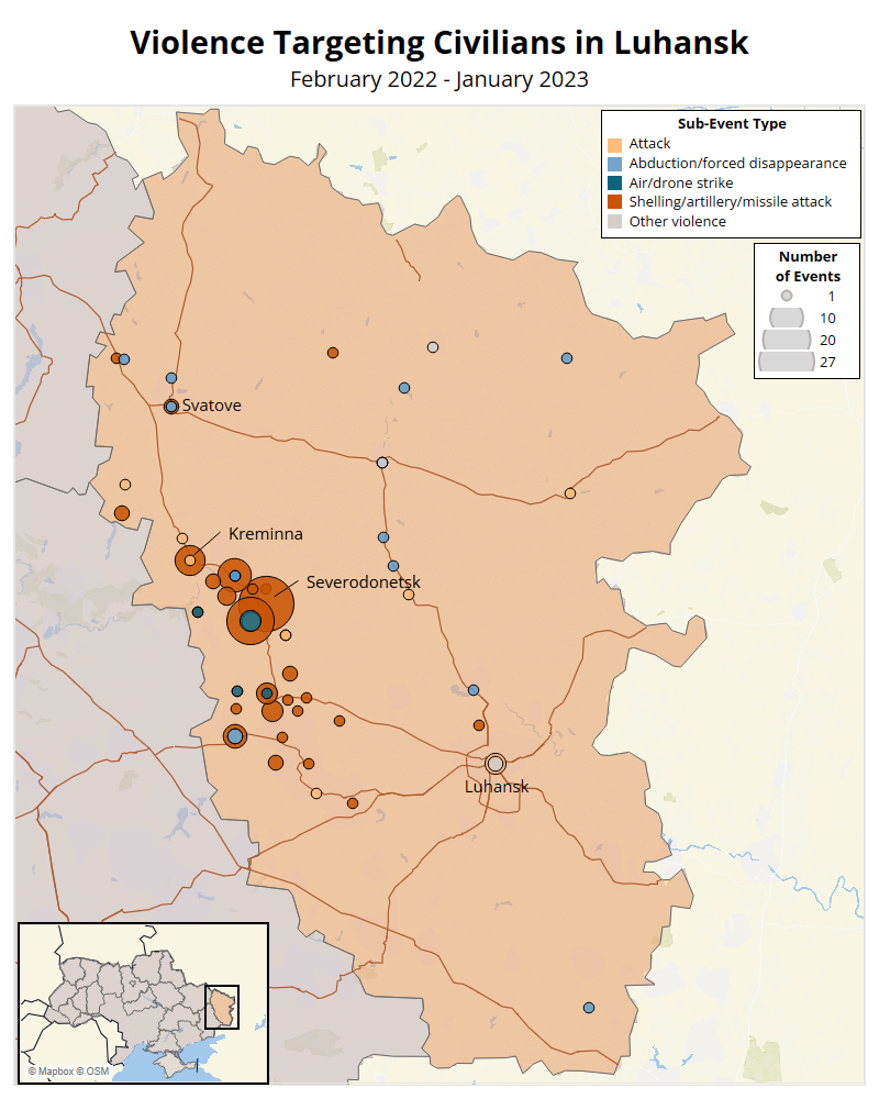 Map - Violence Targeting Civilians in Luhansk February 2022 - January 2023